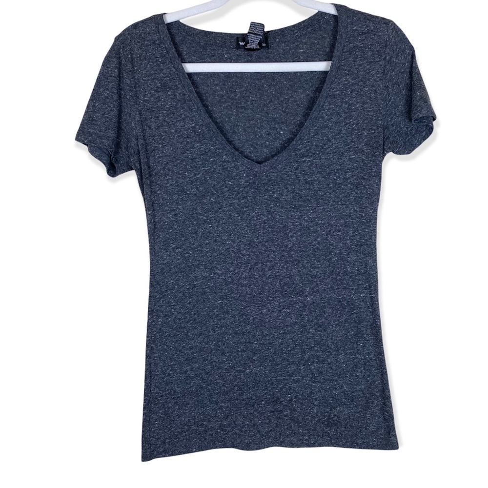 Wet Seal Size Small Gray V-Neck Short Sleeve Basic T-Shirt